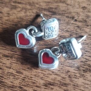 Silver and Red Heart Earrings